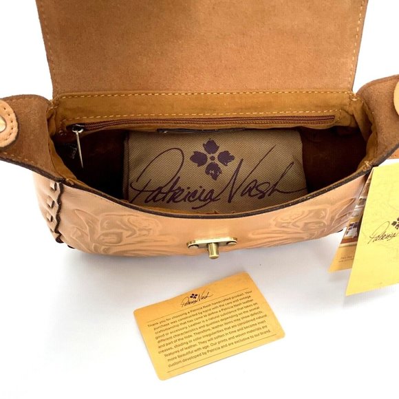 Patricia Nash Lucia Crossbody Shoulder Bag Tooled Biscuit Tan Leather NWT $189 - Picture 5 of 5